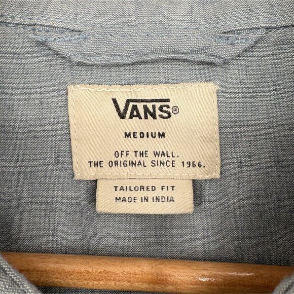 Vans Men's Short Sleeve Striped Button-Up Shirt M Blue Linen Blend Skater Skate - Picture 4 of 8